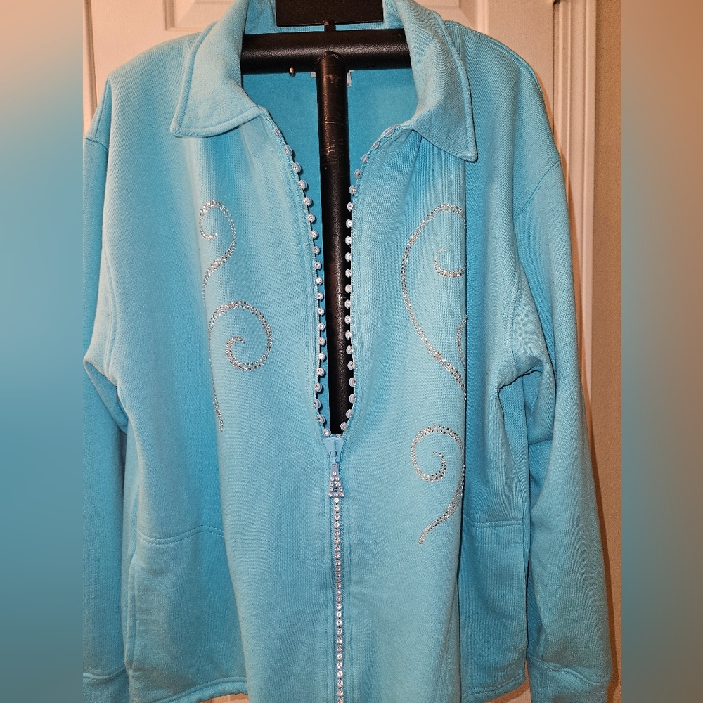 Fleece Jacket Rhinestone Embelished Zipper Glitzy Soft Interior.